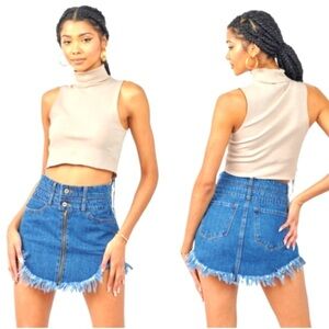 Kancan fringed mini jean skirt